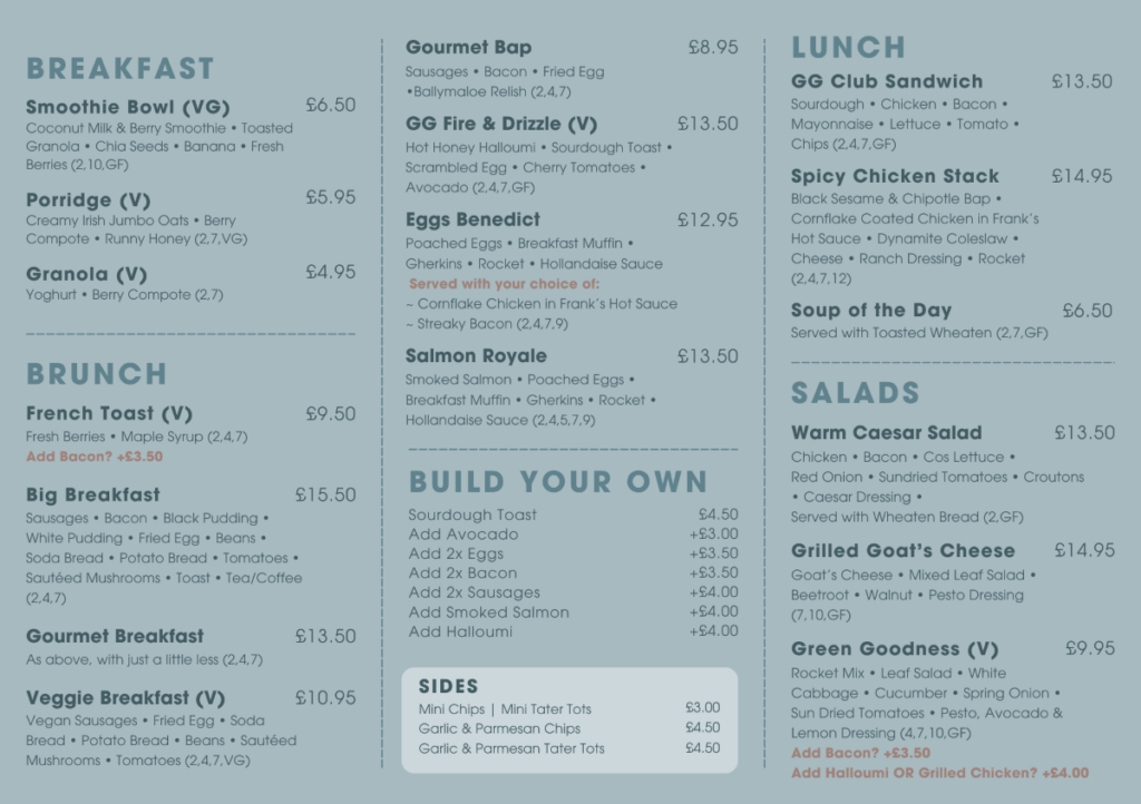 Gourmet Café Menu